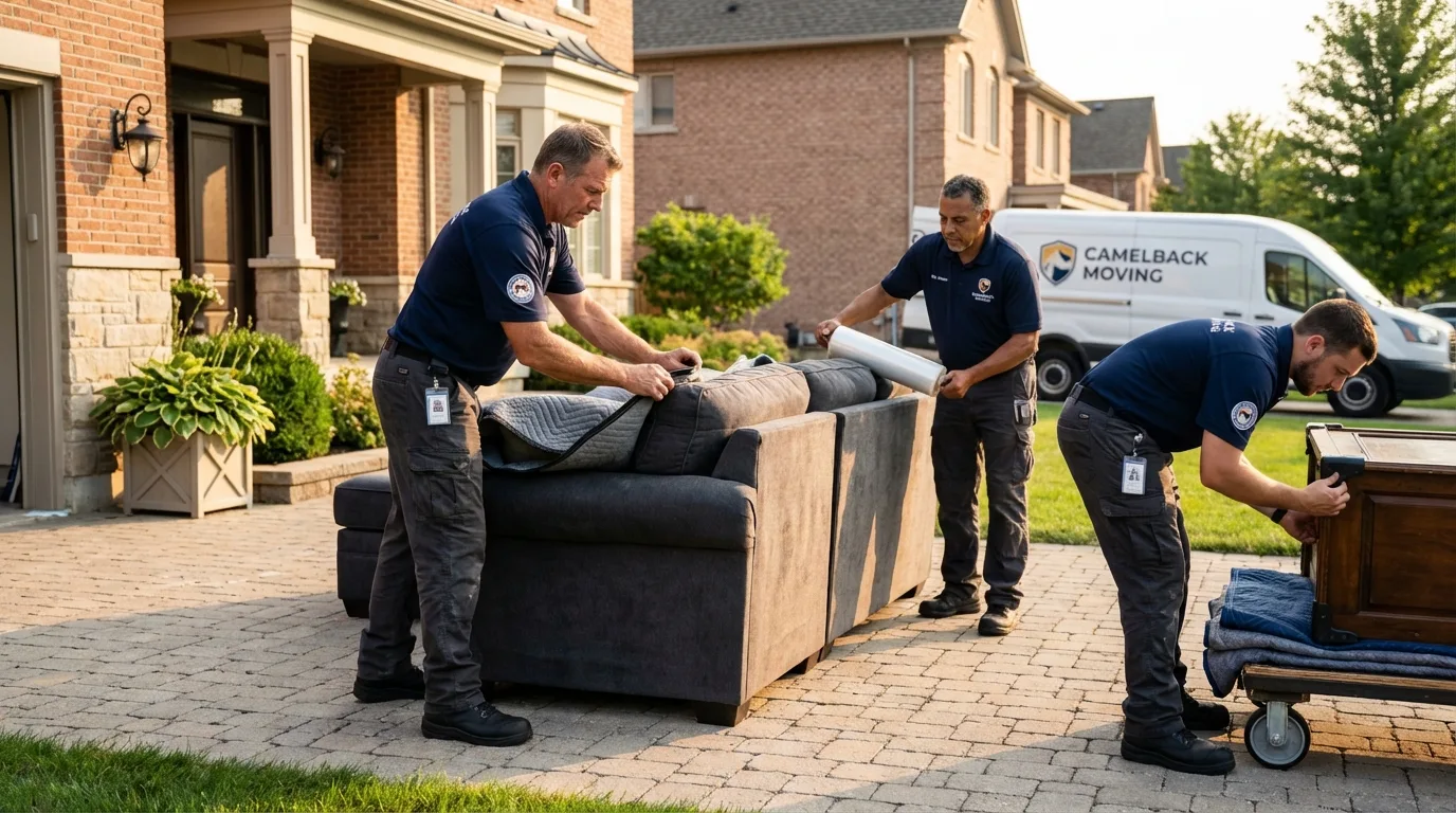 Large estate moving crew wrapping furniture in Nashua, IA