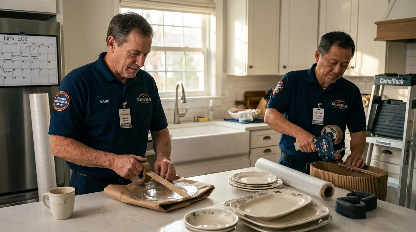 Professional crew packing kitchen dishware in Nashua, IA